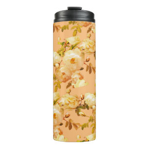 Romantic white roses on orange background thermal tumbler