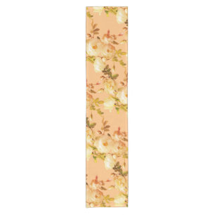 Romantic white roses on orange short table runner