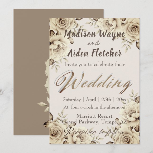 Romantic White Rustic Roses Wedding Invitation (Front/Back)