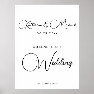 Romantic White Script Wedding Reception Poster