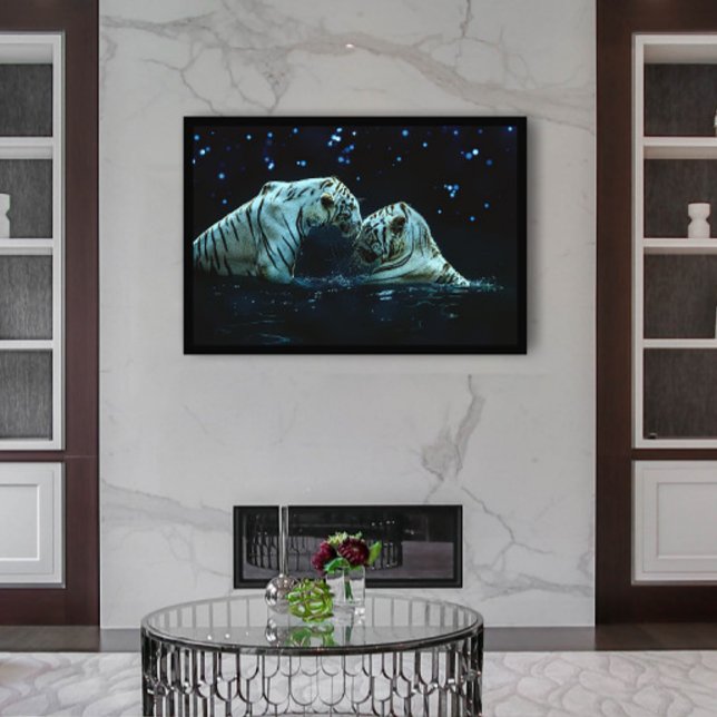 Romantic White Tiger Couple in Water at Night Poster (Creator Uploaded)