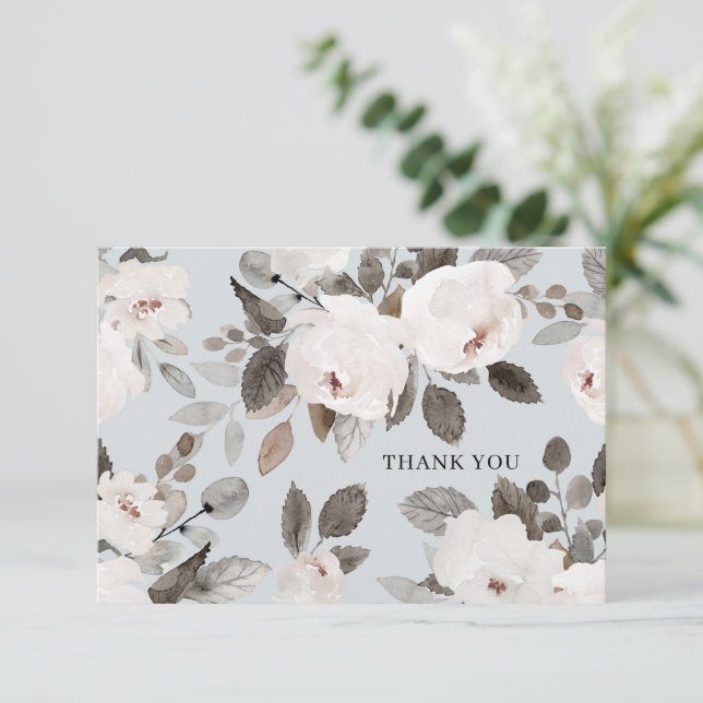 Romantic White Watercolor Roses Thank You Card (Standing Front)