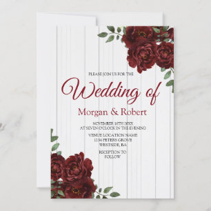 Romantic White Wood Red Roses Wedding Invite
