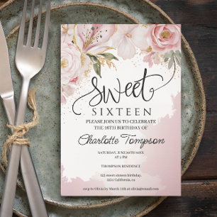 Romantic wild flowers spring sweet 16 invitation