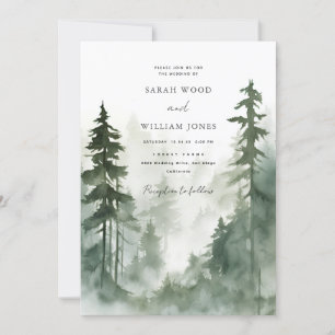 Romantic wild green forest Wedding Invitation