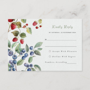 Romantic wild summer berries Wedding RSVP Card