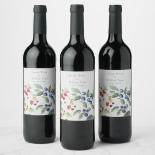 Romantic wild summer berries Wedding  Wine Label