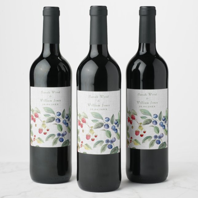 Romantic wild summer berries Wedding  Wine Label (Bottles)