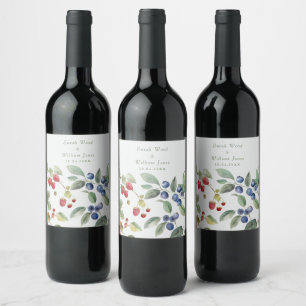 Romantic wild summer berries Wedding  Wine Label