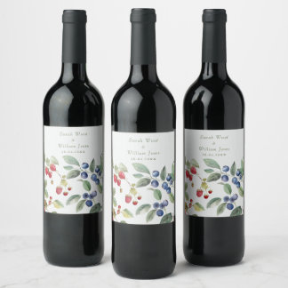 Romantic wild summer berries Wedding Wine Label