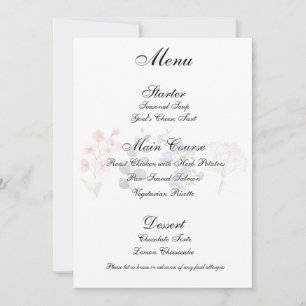 Romantic Wildflower Boho Wedding Reception Menu Invitation