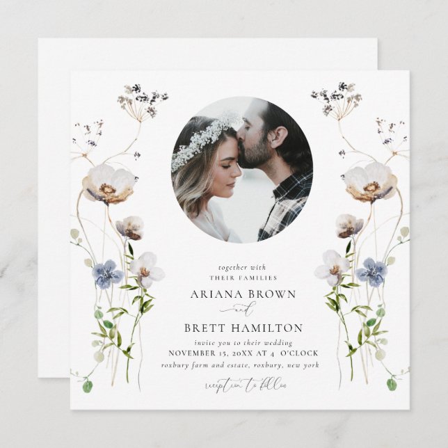 Romantic Wildflower Calligraphy Wedding Invitation (Front/Back)