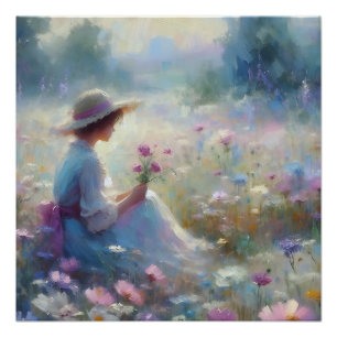 Romantic Wildflower Meadow Girl Poster