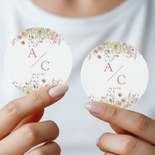 Romantic Wildflower Wedding Monogram Classic Round Sticker