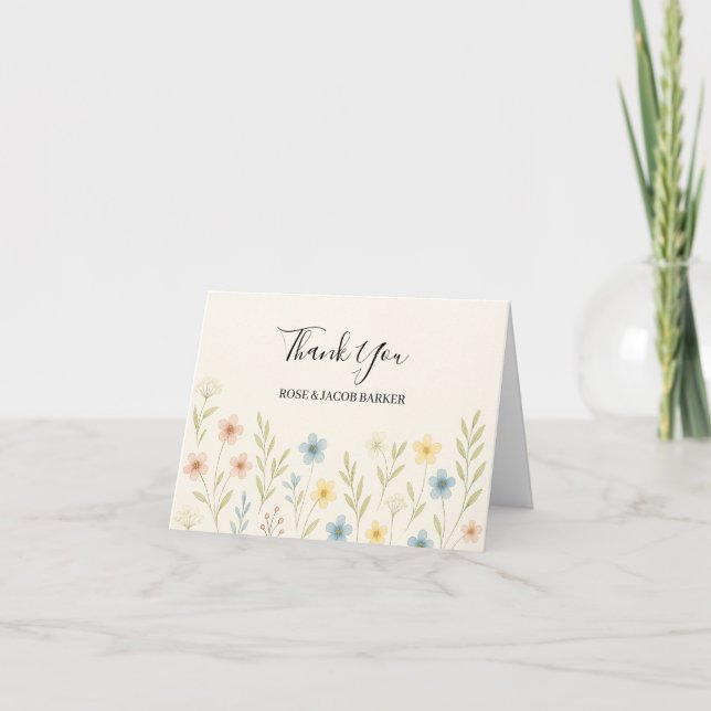 Romantic Wildflower Wedding Thank You Card (Front)