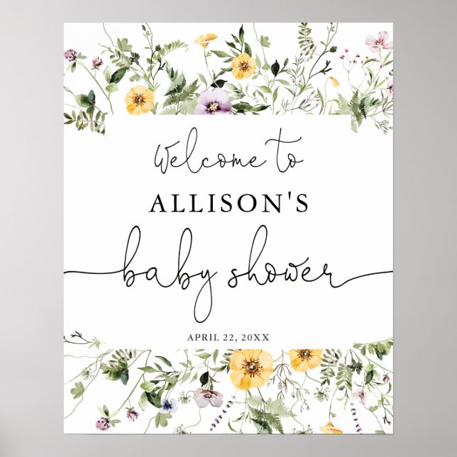 Romantic wildflowers baby shower welcome sign (Front)