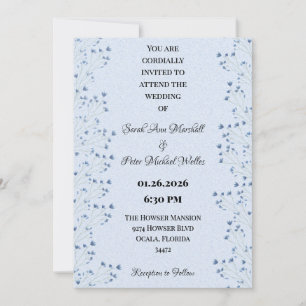 Romantic Wildflowers Delicate Dark Blue Floral Invitation