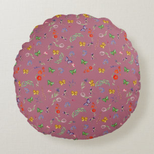 Romantic wildflowers patterned round cushion