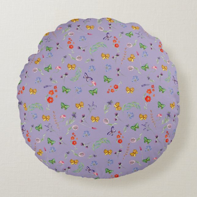 Romantic wildflowers patterned round cushion (Front)
