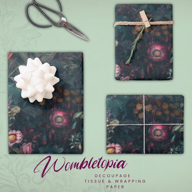 Romantic Wildflowers Pink and Green Decoupage Wrapping Paper Sheet (Creator Uploaded)