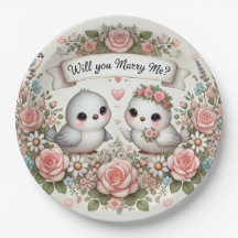Romantic "Will You Marry Me?" Lovebird Paper Plate
