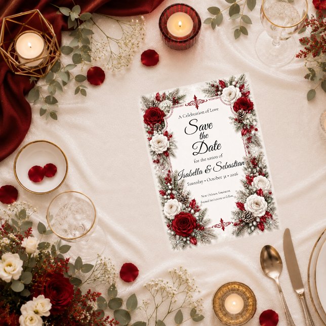 Romantic Winter Berry Elegance Wedding Save The Date (Creator Uploaded)