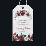 Romantic Winter Burgundy Floral Pine Wedding Gift Tags<br><div class="desc">Elegant,  Burgundy,  White Floral card design. It features gorgeous Burgundy,  White watercolour bouquets,  on faded snowflakes background. Use Customise tool to add your info. For matching items,  please,  visit my Winter Floral Bouquet Collection.</div>