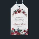 Romantic Winter Burgundy Floral Pine Wedding Gift Tags<br><div class="desc">Elegant,  Burgundy,  White Floral card design. It features gorgeous Burgundy,  White watercolour bouquets,  on faded snowflakes background. Use Customise tool to add your info. For matching items,  please,  visit my Winter Floral Bouquet Collection.</div>
