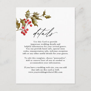 Romantic Winter Floral and Evergreens Details Enclosure Card