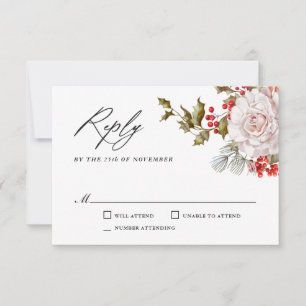 Romantic Winter Floral and Evergreens RSVP Card