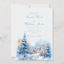 Romantic winter forest and church Wedding