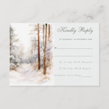 Romantic winter forest Wedding RSVP Card