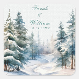 Romantic winter forest wedding square sticker