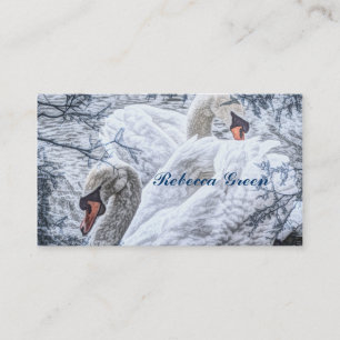 romantic winter lake white swan wedding business card