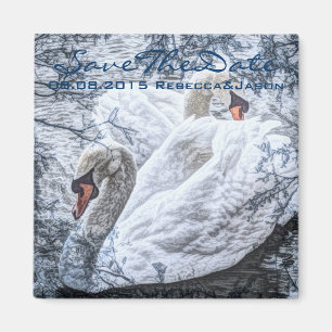 romantic winter lake white swan wedding magnet