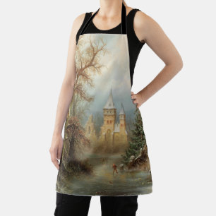 Romantic Winter Landscape with Ice Skaters Apron