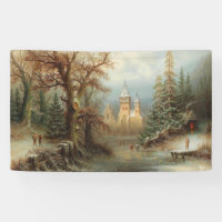 Romantic Winter Landscape with Ice Skaters