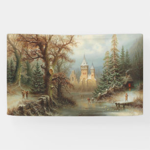 Romantic Winter Landscape with Ice Skaters Banner