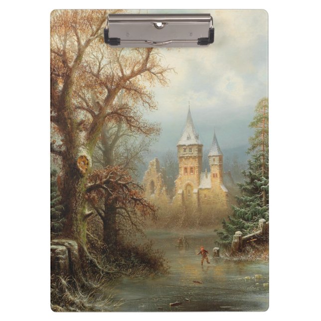 Romantic Winter Landscape with Ice Skaters Clipboard (Front)