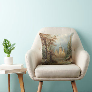Romantic Winter Landscape with Ice Skaters Cushion