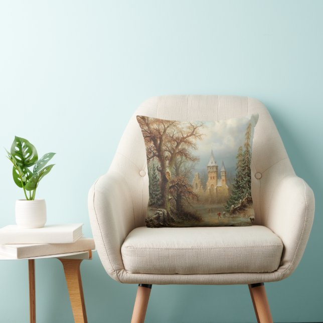 Romantic Winter Landscape with Ice Skaters Cushion (Chair)