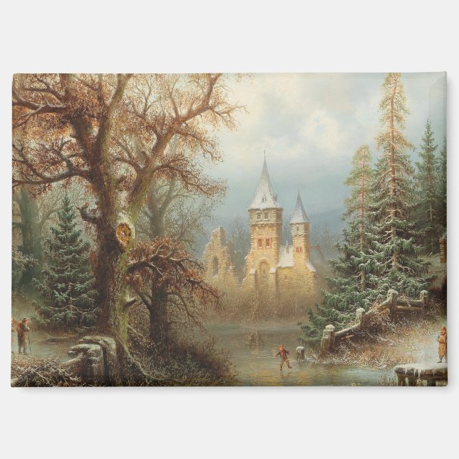 Romantic Winter Landscape with Ice Skaters Magnet (Front)
