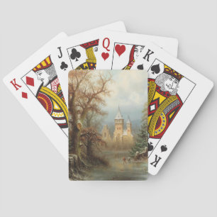 Romantic Winter Landscape with Ice Skaters Playing Cards