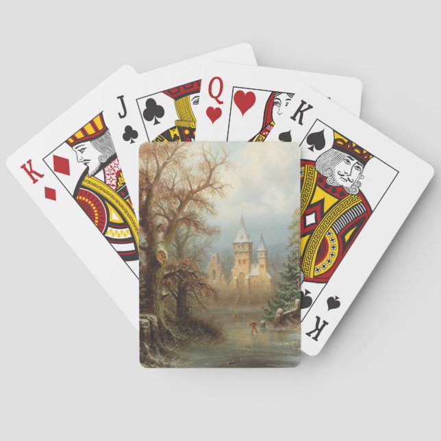 Romantic Winter Landscape with Ice Skaters Playing Cards (Back)