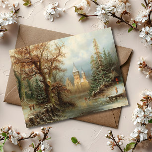 Romantic Winter Landscape with Ice Skaters Postcard
