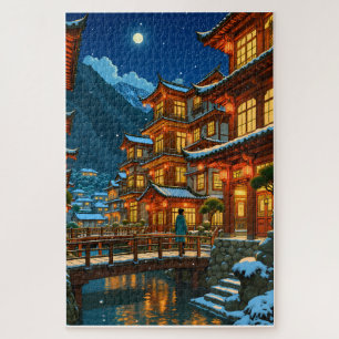 Romantic Winter Night in a Japanese Onsen Town Jigsaw Puzzle