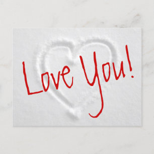 Romantic winter postcards with heart drawn in snow
