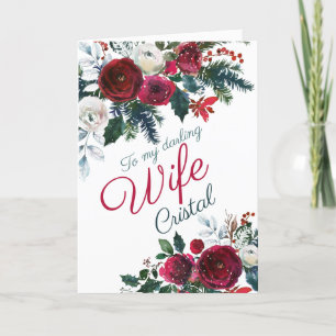 Romantic Winter Snow Roses Christmas Wife Holiday Card