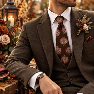 Romantic Winter Wedding Cocoa Brown Peony Floral Tie