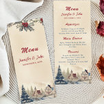 Romantic Winter Wedding Menu<br><div class="desc">Get ready to savour winter flavours! Our wedding menu card showcases a snowy scene with holy berries, a snow-clad pine tree, and a charming winter village. It's the perfect guide to the culinary delights that await. Get your wedding menu cards now and let the winter village vibes guide your guest's...</div>